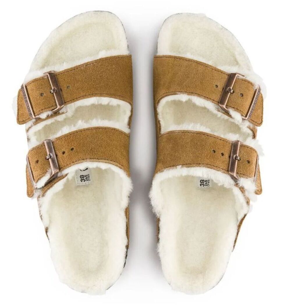 Birkenstock Arizona Leather Fur Sandals Women Unisex L6/M4 Brown Outdoor Summer